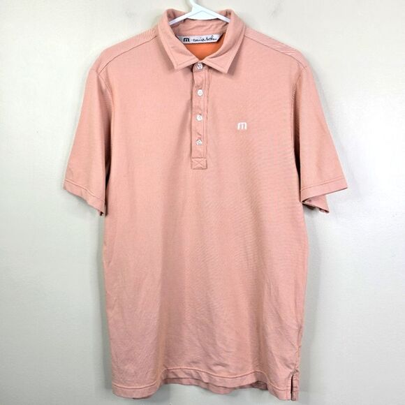 Travis Mathew Short Sleeve 4 Button Orange Polo Shirt Small - Picture 1 of 6